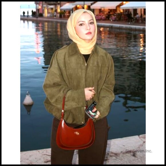 Oversized Faux Suede Bomber Jacket Cropped Lapel Pilot Streetwear Outerwear - Picture 4 of 7